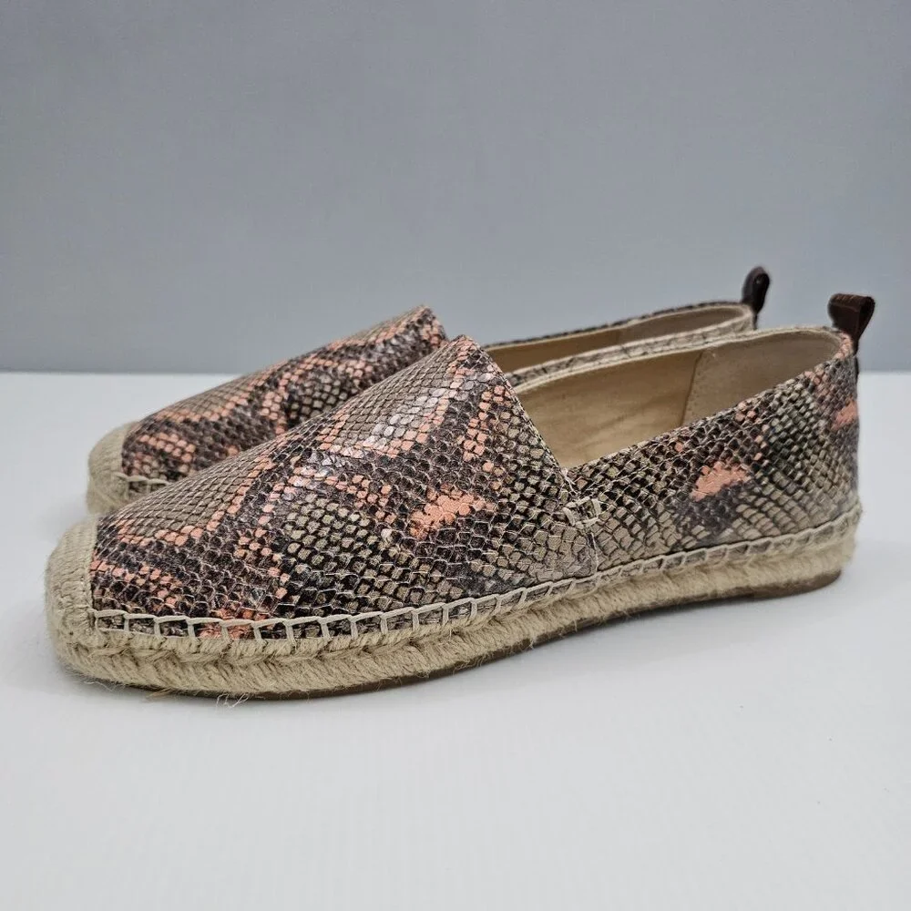 NEW Sam Edelman Khloe Espadrille Flat Womens 8 Peach Snake Print Leather Slip On